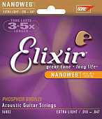 Elixir 16002 NanoWeb струны для акустической гитары Extra Light 10-47